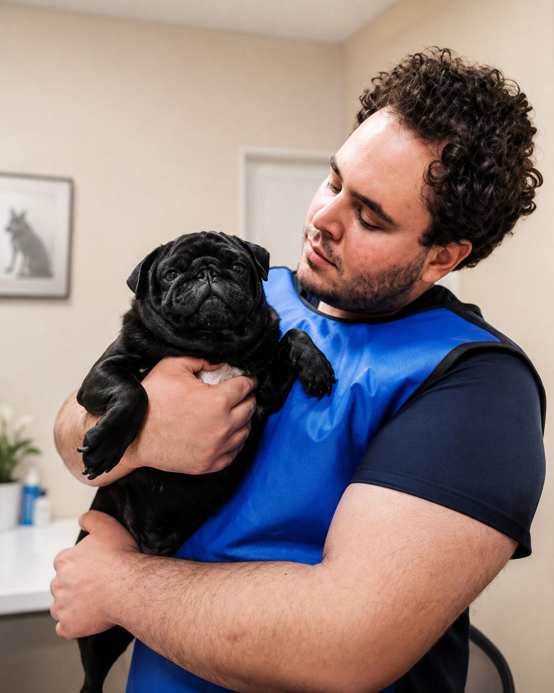 Ветеринарный врач осматривает собаку в кабинете «Ветус»